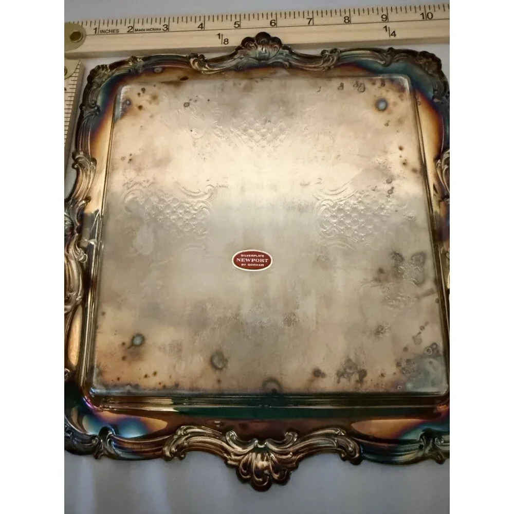 Vtg Newport Silver Plate Tray YB 650 Serving Cutting Cheese Board 10